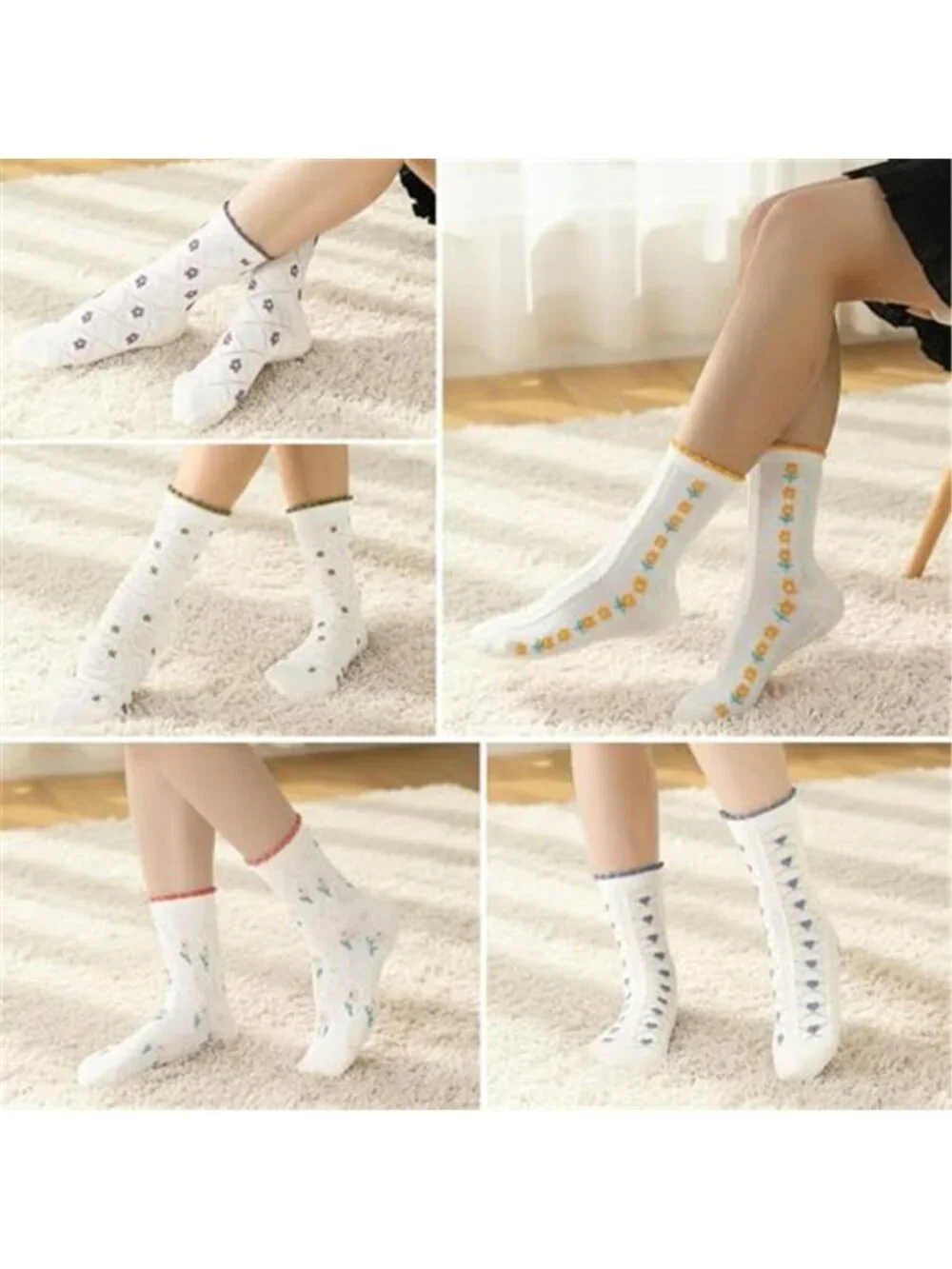 5 Pairs Frilly Socks for Women Lace Ruffles Ankle Casual Flower Floral Fancy
